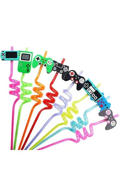 Generic Party with Emma 16 Pcs Party Favors Game Controller Drinking Straws Goodie Gifts for Kids Gamer Bir