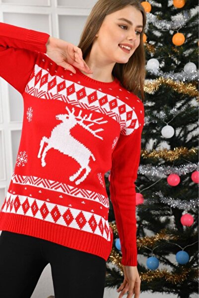Intisimo Women's Sweater, Christmas Collection, Reindeer, Red/White