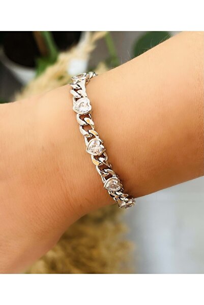 ACAR TAKI سوار سلسلة على شكل قلب من XUPING مرصع بالأحجار 17+3 سم - لون فضي AC...