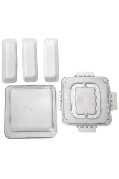 PUFO Food storage box for the refrigerator with airtight lid and 3 removable compartments, 24 x 24 cm