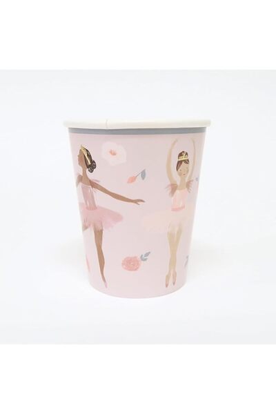 Generic Meri Meri Ballet Cups, 8 Pcs, Ballerina & Flower Design with Gold Foi...