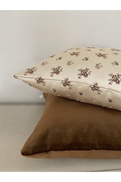 Merfico Throw Pillow Cover Set of 2 Floral Woven and Brown Velvet 50*50 cm