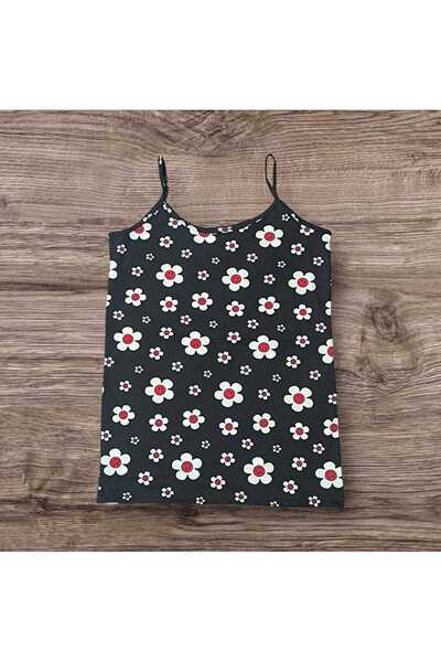 ESTA STORE Black Floral Patterned Tank Top with Straps