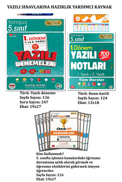 Tonguç Yayınları 5. Sınıf Yazılı Denemeleri ve Yazılı Notları 1. Dönem 1 ve 2...