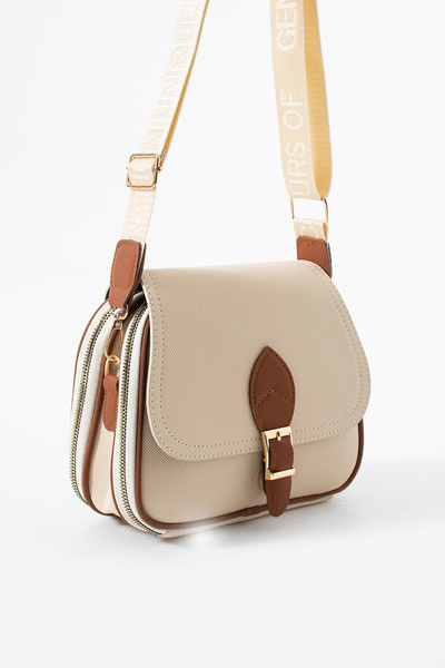 NBİBAGS Women's Clover Cream 4-Pocket Cover Column Strap Zipper and Snap Closure Handbag and Shoulder Bag