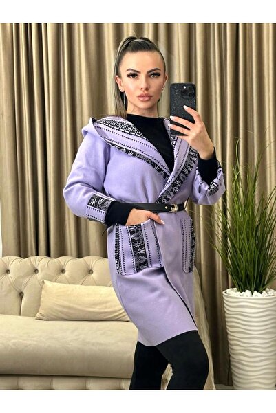 Intisimo Three Quarter Cardigan, Women, Hood, Belt, Luxury, One-Size, Purple