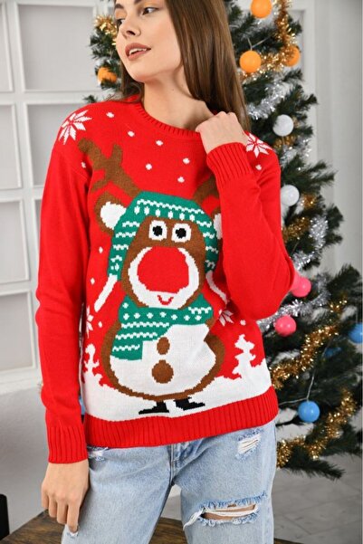 Intisimo Women's Sweater, Christmas Collection, Reindeer, Red/Green