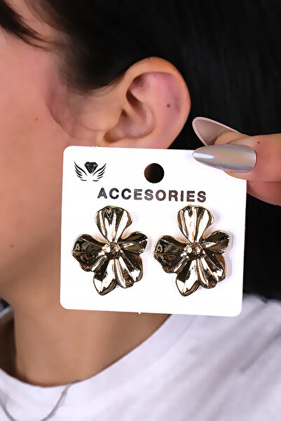 LOWEN AKSESUAR أقراط نسائية بتصميم البرسيم باللون الذهبي