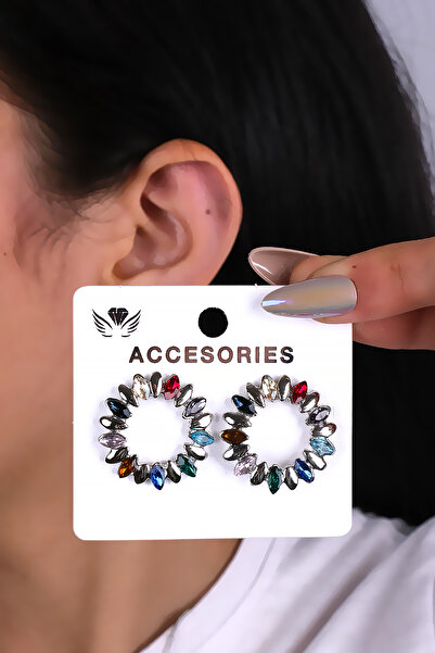 LOWEN AKSESUAR أقراط نسائية مرصعة بالأحجار الملونة