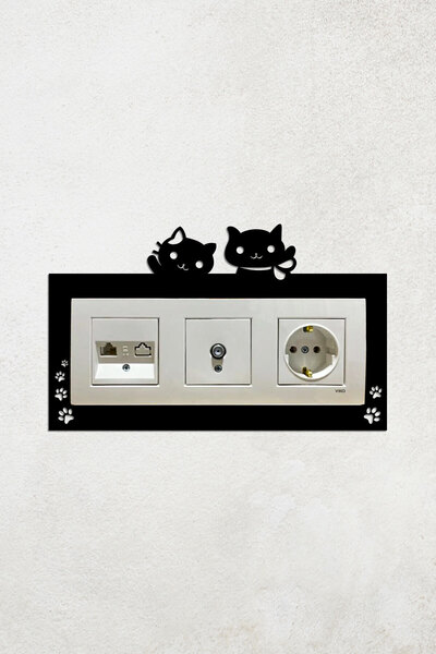 Mio Life Sevimli Kedi Tasarım 3lü Priz Çerçevesi (İÇ ÖLÇÜ 22,75X8,4 CM) Üçlü ...