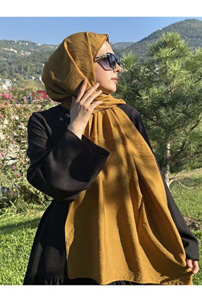 Lantliv Hijab Viscose Silk Blended Aerobin Fabric Solid Color Shawl, Self Wrinkle Pattern Shawl