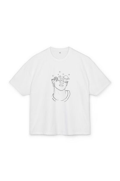 LORVEX Tricou supradimensionat unisex din bumbac cu imprimeu – Imprimeu ARTISTIC