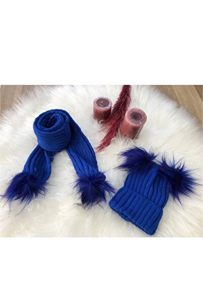 EXTRAÇARŞI Baby Girl Double Pompom Scarf Beanie Set 4/14 Years