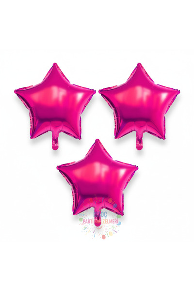 İSTOÇ PARTİ Fuchsia Color Star Foil Balloon 3 Pieces
