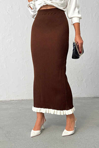 Lusin Fusta tricot elegantă maro pentru femei