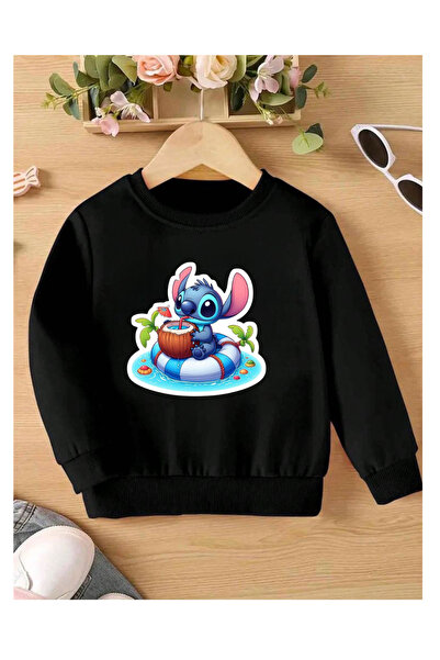 Tubinyoo سويت شيرت أسود مطبوع عليه ستيتش للأطفال