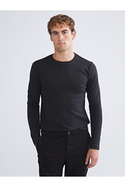 LC Waikiki Black Crew Neck Long Sleeve Men's T-Shirt