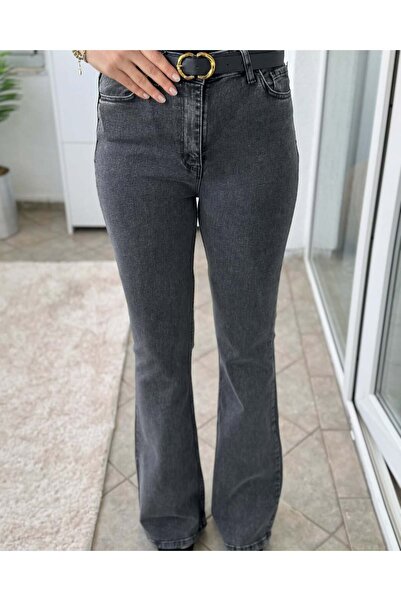 Bluezoni Dámské španělské džíny s rozšířenými nohavicemi, kouřově hnědé, s vy...