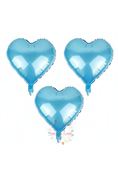İSTOÇ PARTİ Blue Color Heart Foil Balloon 3 Pieces