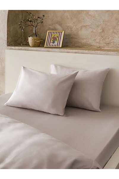 homewell Premium Natural Cotton Satin Fitted Sheet Set Gray Stone – Hypoallergenic, Silky, Soft Texture