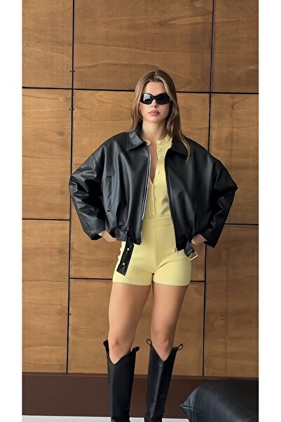 PRİFALDİ Jachetă bomber din piele supradimensionată