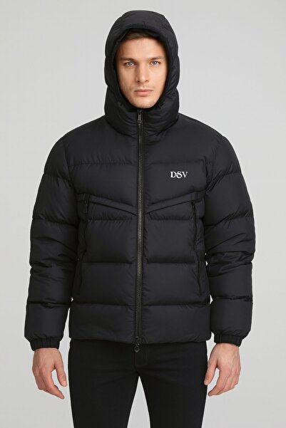 ModaZareef Erkek Siyah Su Geçirmez Kalın Şişme Mont