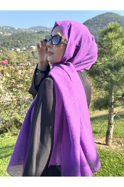 Lantliv Hijab Viscose Silk Blended Aerobin Fabric Solid Color Shawl, Self Wrinkle Pattern Shawl