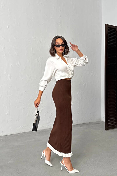 Lusin Fusta tricot elegantă maro pentru femei