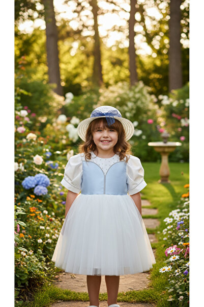 Jolanda Girl's Evening Dress with Stone Detail and Tulle Skirt