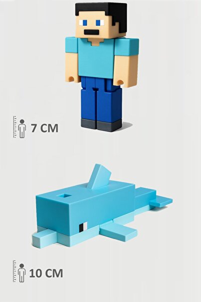 FigürDizayn Minecraft Steve ve Yunus Dolphin Set Hareketli Eklemli Figür