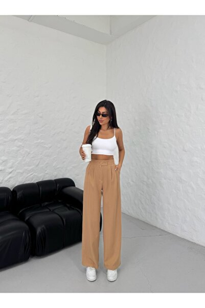 Mivelya Ženske široke pantalone Visok struk Prugasto