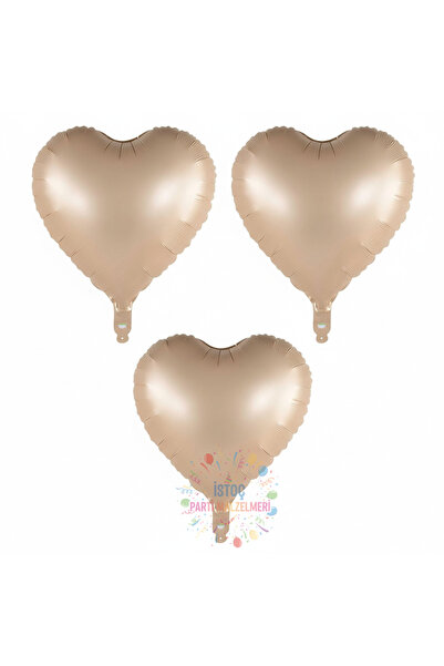 İSTOÇ PARTİ Sand Beige Color Heart Foil Balloon 3 Pieces