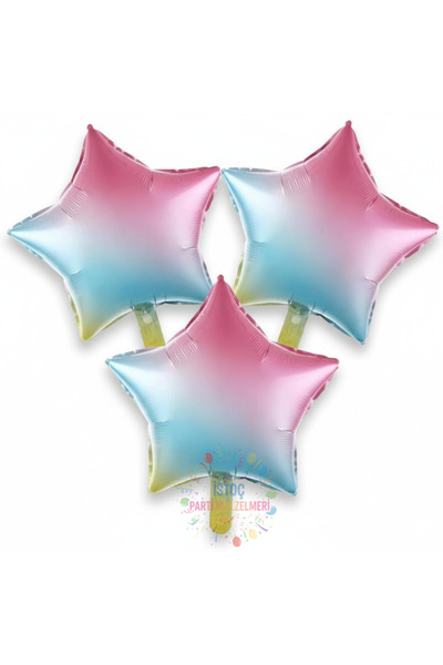 İSTOÇ PARTİ Rainbow Color Star Foil Balloon 3 Pieces