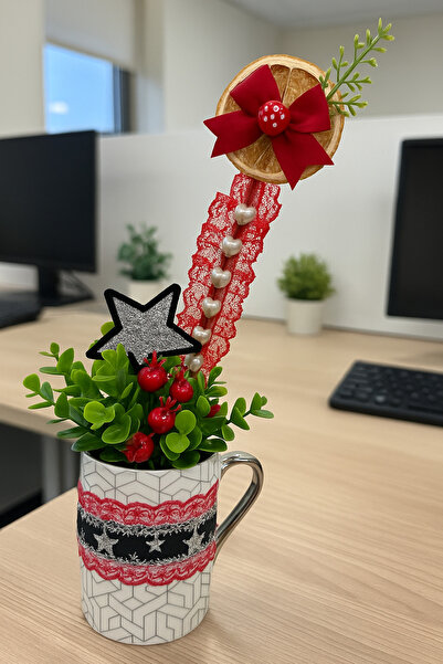 Marrone Cană decorativă tematică de Anul Nou albastru cobalt – Ornament de bi...