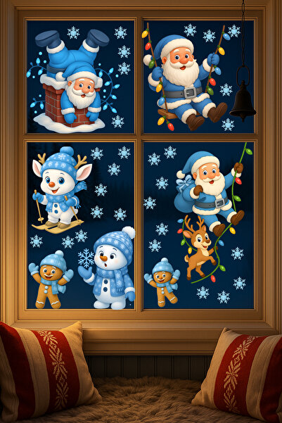 Echo Home ملصق السنة الجديدة من السلسلة الزرقاء - زينة نافذة لطيفة على شكل سا...