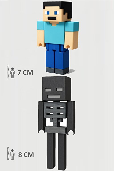 FigürDizayn Minecraft Steve ve Siyah Skeleton Set Hareketli Eklemli Figür