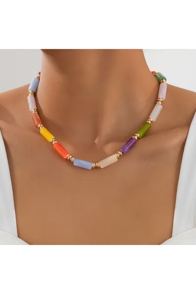 GÜNEBAKAN AKSESUAR قلادة من الخرز الملون