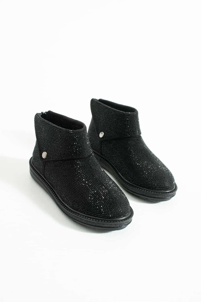 diclepolat Kadın Siyah Taşlı Alçak Taban Bot Akadan Fermuarlı Zefina