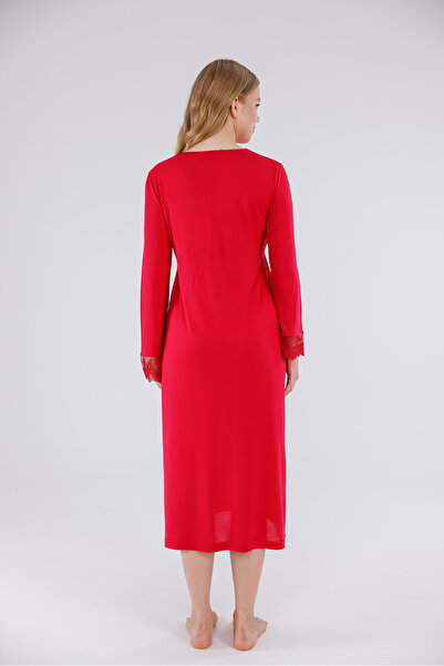 Yulem Homewear Cherry Special Lace Long Sleeve Cotton Maternity Nightgown with Nursing Features