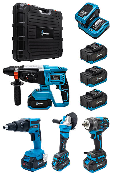 BÖRTH AKÜLÜ 4-LÜ SET HİLTİ+TAŞLAMA+SOMUN SIKMA+ALÇIPAN VİDALAMA