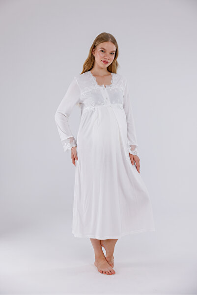 Yulem Homewear Cămașă de noapte pentru maternitate, din bumbac, cu mâneci lun...