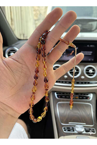 A-STİL TAKI Classic Ottoman Resin Drop Cut Gift Box Amber Prayer Beads
