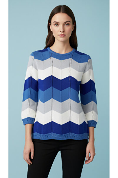 Digz fashion Blue-White-Navy-Grey Perforated Patterned Knitwear Sweater