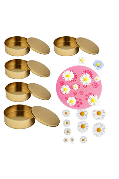 adin tasarım Çiçek Mum Yapım Seti Metal Mum Kabı Gold 5li Çiçek Silikon Kalıp...