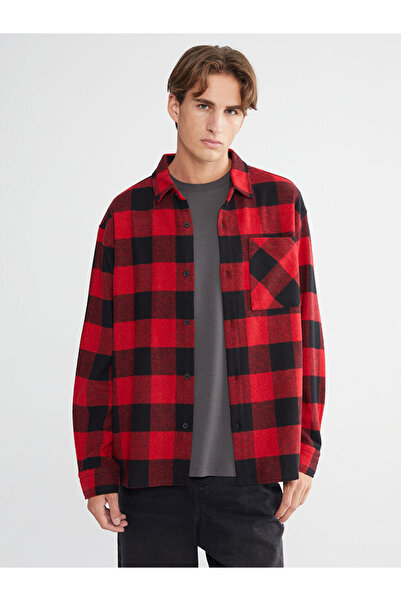 LC Waikiki Red Comfortable Fit Long Sleeve Plaid Men's Lumberjack Shirt Jacket
