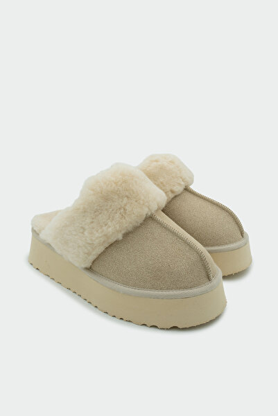 LAMİNTA Rover Bej Süet Tüylü Düz Taban Kadın Terlik