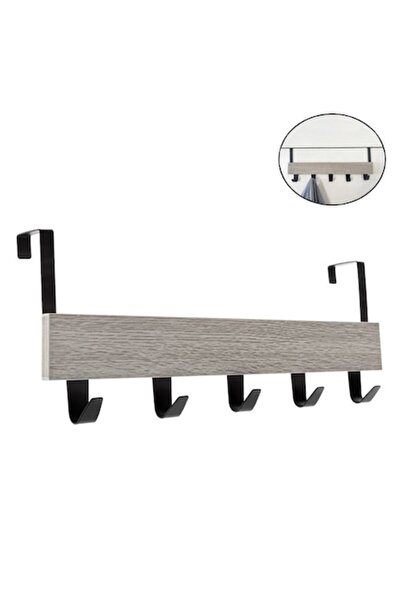 BREZIUM Cuier BREZIUM, 5 carlige, Lemn/Metal, Gri, 38x7x16 cm