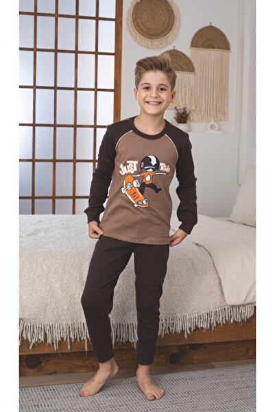 embody Pijamale pentru băieți, bumbac, mâneci lungi și pantaloni, maro 24