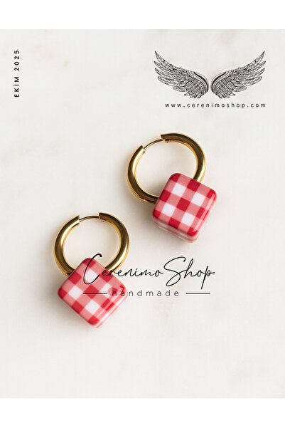 Cerenimo Shop Ekose Çelik Küp Küpe