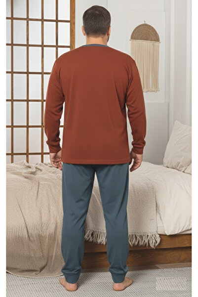 embody Men's cotton interlock long pyjamas, large size, brick 3007